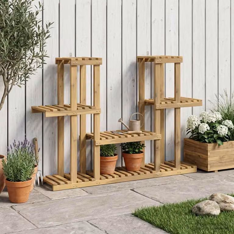 vidaXL Supporto per piante moderno in legno di acacia bianco L 123 cm x P 25 cm x H 78,5 cm
