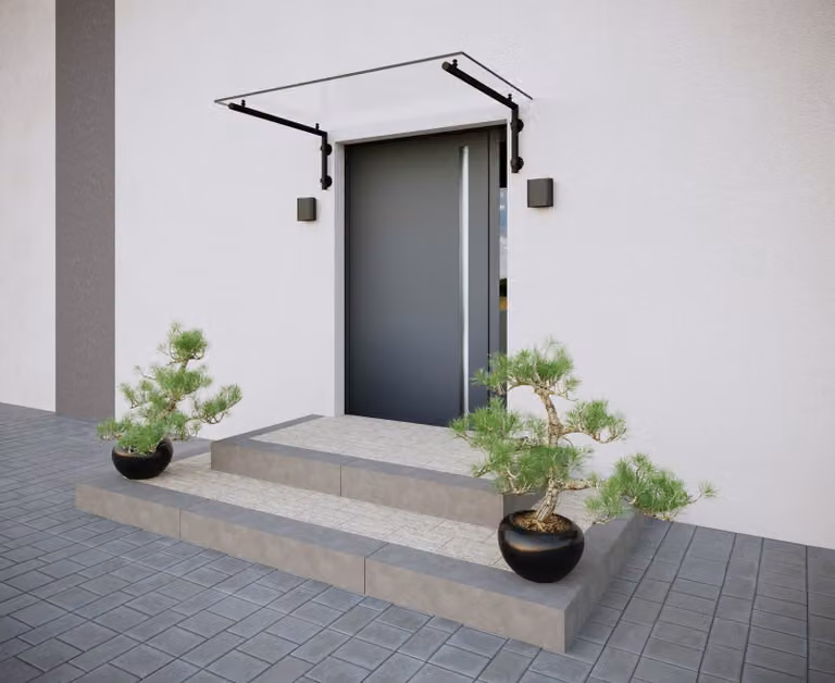 Tettoia in vetro per porta d'ingresso, vetro stratificato trasparente e nero, 200x90 cm, GlasHomeCenter