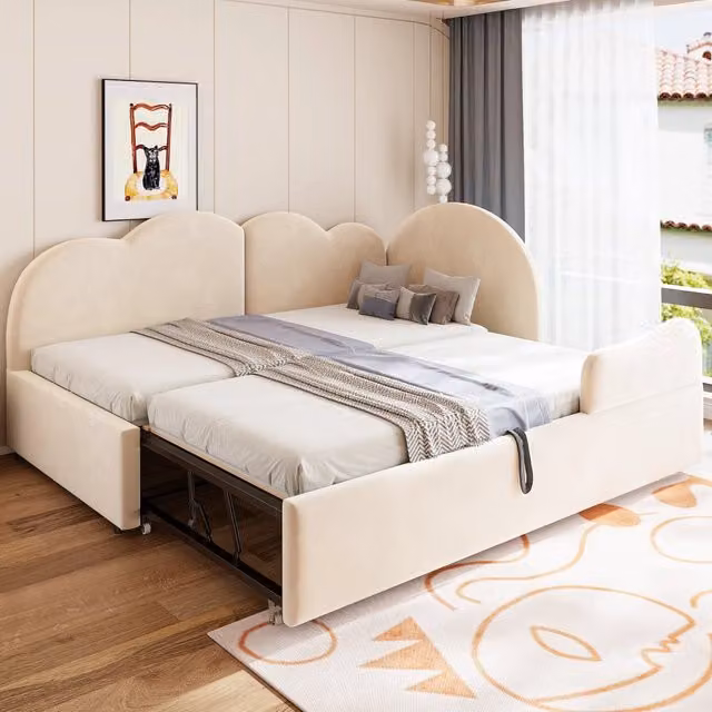 letto imbottito velluto beige 90 x 200 cm