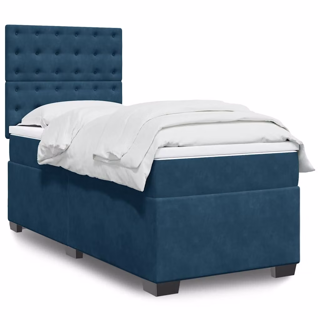 vidaXL Giroletto a Molle con Materasso in Velluto Blu, L/P: 100 x 200 cm