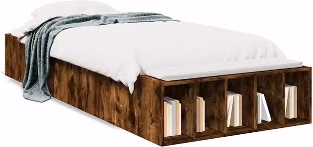 Letto singolo moderno in legno Rovere Fumo con contenitori laterali L/P/H: 190 x 90 x 30 cm – 1