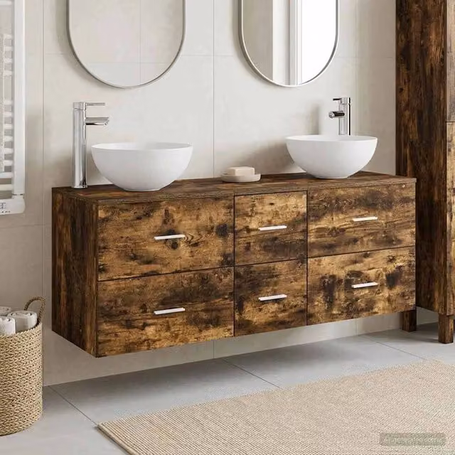 Set di Armadi da Bagno 3 pz Rovere Fumo 129 x 35 x 80 cm 3405799