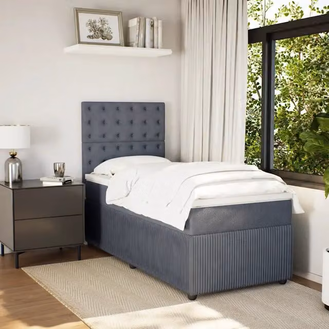 Letto a Molle Ibrido vidaXL con Materasso Grigio Scuro e Velluto L/P: 80 x 200 cm