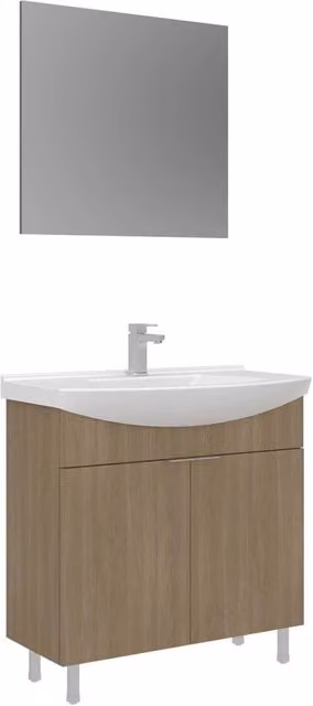 Set mobile lavabo con specchio (2 pezzi) "Purus 80" - 80 x 50 x 83 cm - Rovere
