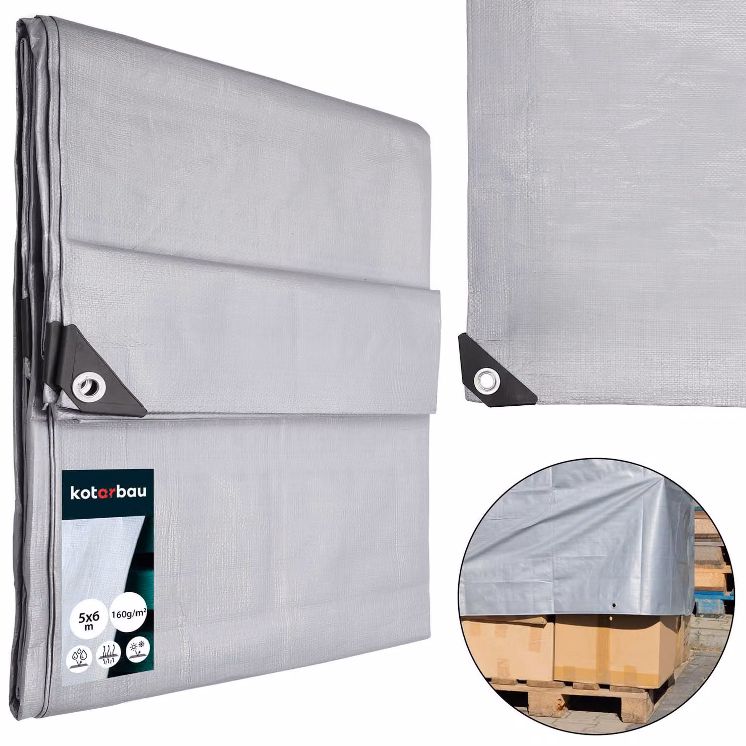 KOTARBAU® Telo Impermeabile Esterno Polietilene 5x6 m Argento 160 g/m² Telo Sotto Piscina Fuori Terra Telo Impermeabile
