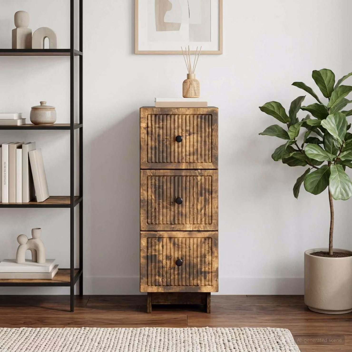 Carrello mobile con cassetti vidaXL in rovere fumo con ruote, L 33 cm x P 34,5 cm x H 90 cm