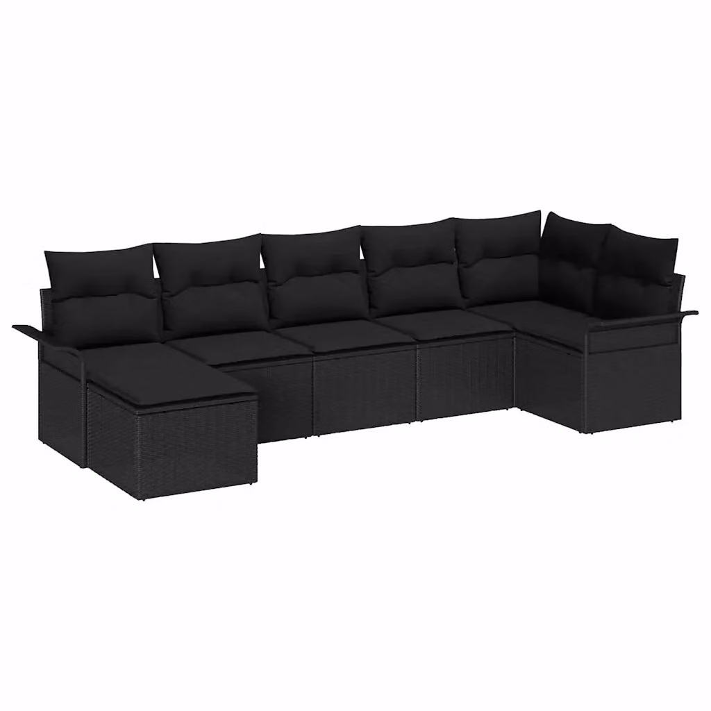 Set Divano da Giardino a L vidaXL in Polyrattan Nero con Cuscini e Tavolino da 7 Pezzi – 2