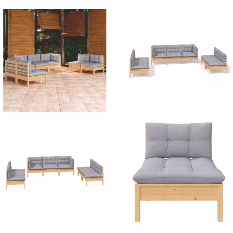 vidaXL set salotto da giardino 7 pezzi con cuscini grigi in legno di pino massiccio - Set salotto da giardino - Set salotto da giardino - Set mobili da giardino - Set mobili da giardino
