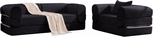 Set di Divani Modulari in Velluto a Costine con Rivestimento Rimovibile, Design Moderno Senza Struttura, Nero – 1
