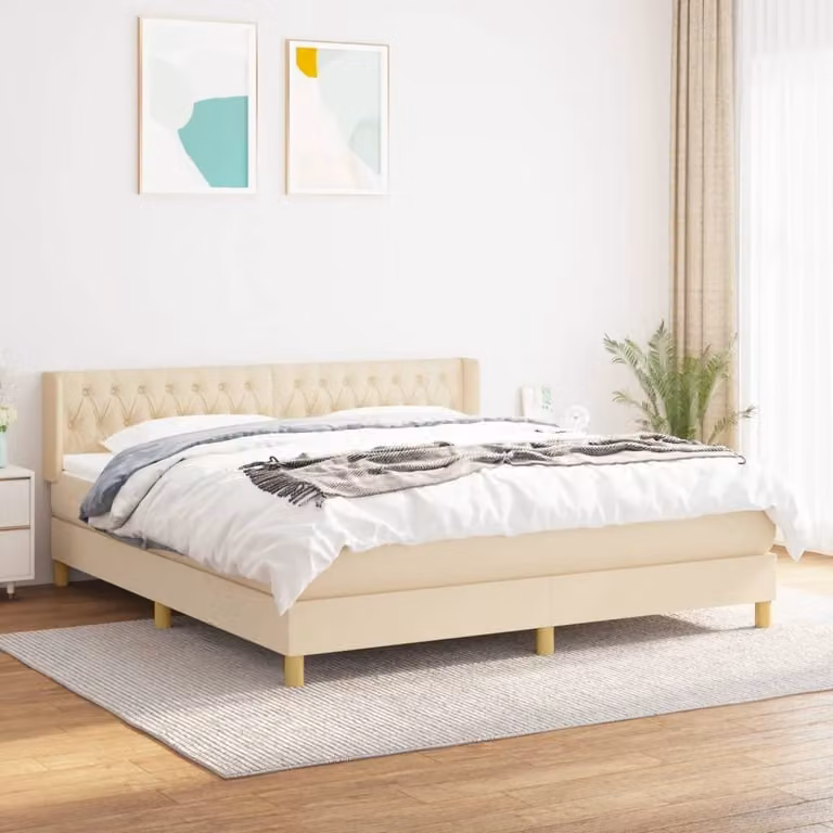 Maison Exclusive - Giroletto a Molle con Materasso Crema 180x200 cm in Tessuto