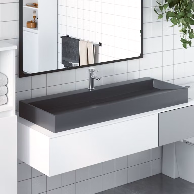 vidaXL Lavandino in Pietra Naturale Antracite L: 120 cm, P: 46 cm, H: 11 cm