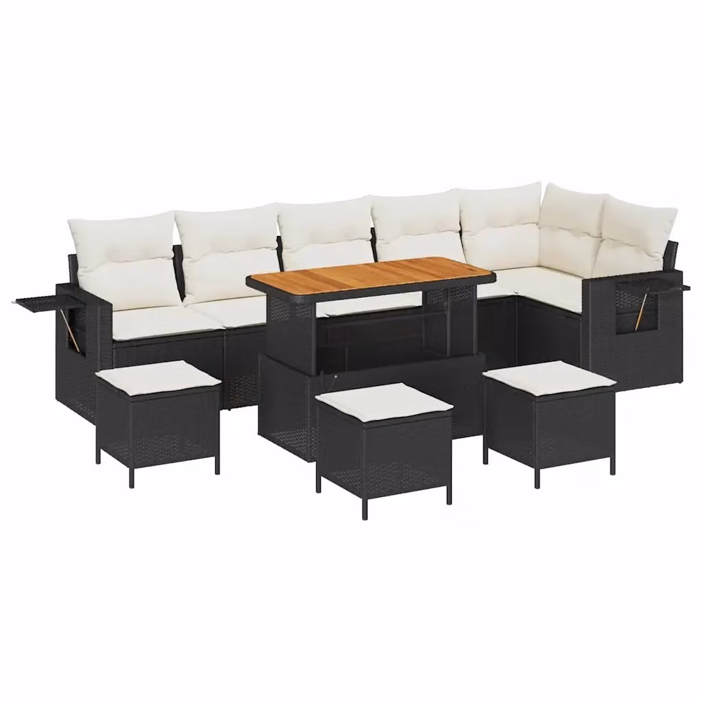 Set Divano da Giardino vidaXL 10 Pezzi in Polyrattan Nero con Cuscini e Tavolino da Esterno a Forma di U – 2