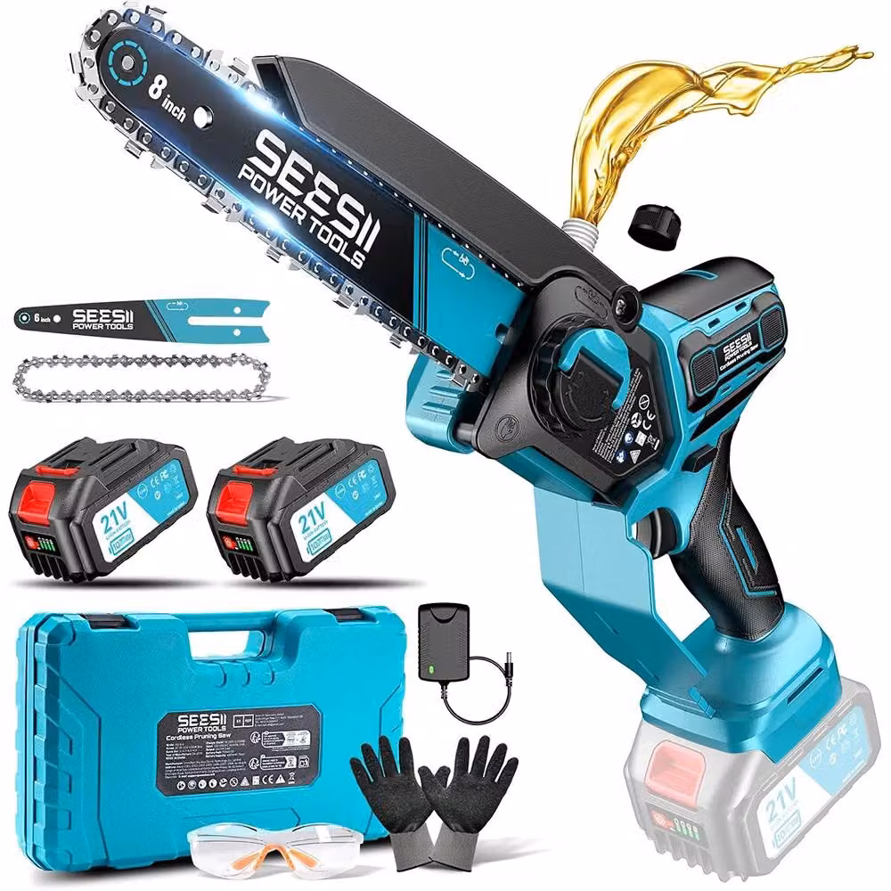 Troncatrice a batteria - Motosega compatta - Motore brushless - 1000 W - Lame da 15/20 cm - Ideale per lavori del legno e potatura del giardino - Batteria inclusa