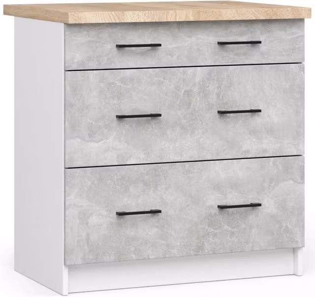 Mobile cucina modulare AKORD OLIWIA Bianco con 3 cassetti e piano di lavoro effetto Cemento L: 80 cm, P: 46 cm, H: 85 cm