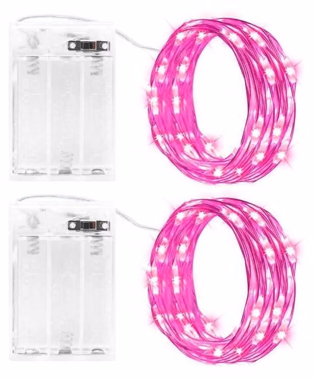 Catena luminosa a LED, 2x3 metri, 30 LED, filo di rame, timer, impermeabile, rosa