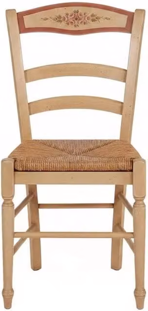 Sedia in legno di faggio stile shabby chic con seduta in paglia, decoro floreale, colori avorio, rosso e beige, Mobili 2G, L: 43 cm, P: 47 cm, H: 87 cm – 4