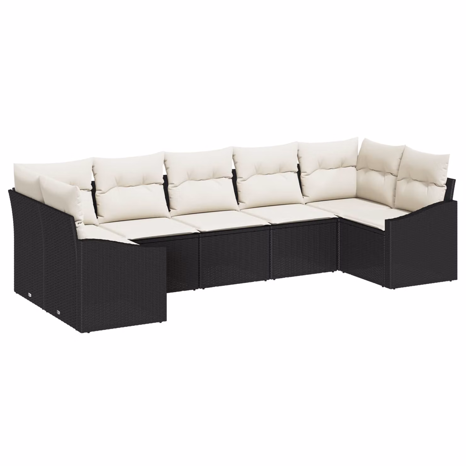 Set Divano da Giardino vidaXL 7 Pezzi L-Shape Nero e Beige con Cuscini e Struttura in Metallo – 1
