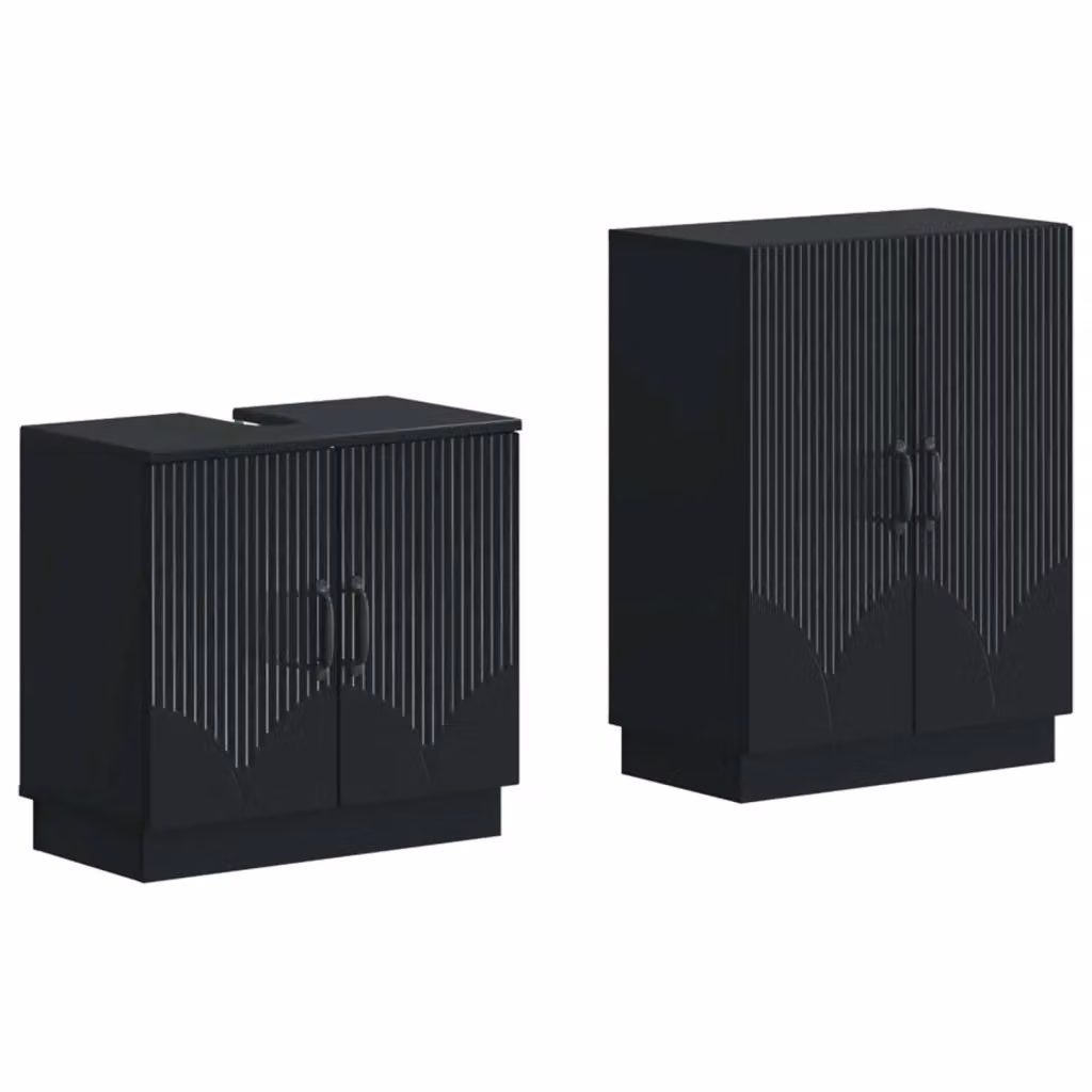 Set di mobili da bagno moderno vidaXL composto da mobile lavabo e mobile laterale in legno nero opaco L/P/H: 80,0 x 30,86 x 59,5 cm – 2