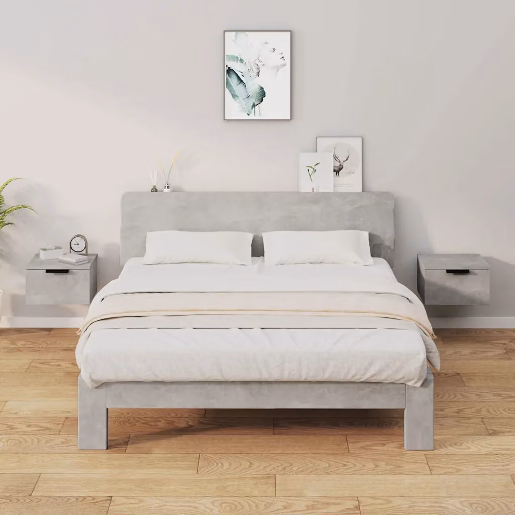 Set di 2 comodini da parete moderni vidaXL in grigio cemento, L 34 cm x P 30 cm x H 20 cm