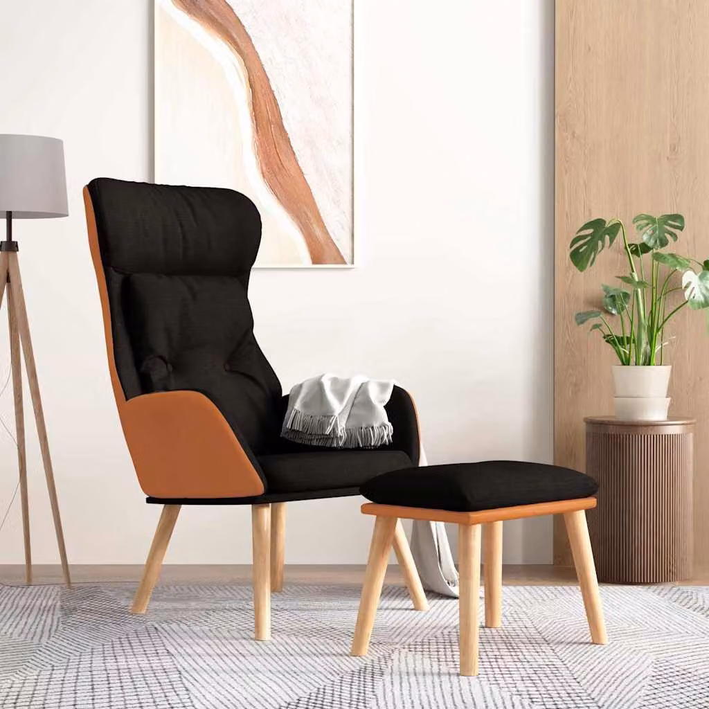 vidaXL Poltrona Relax con Poggiapiedi Nero in Similpelle e Tessuto – 1
