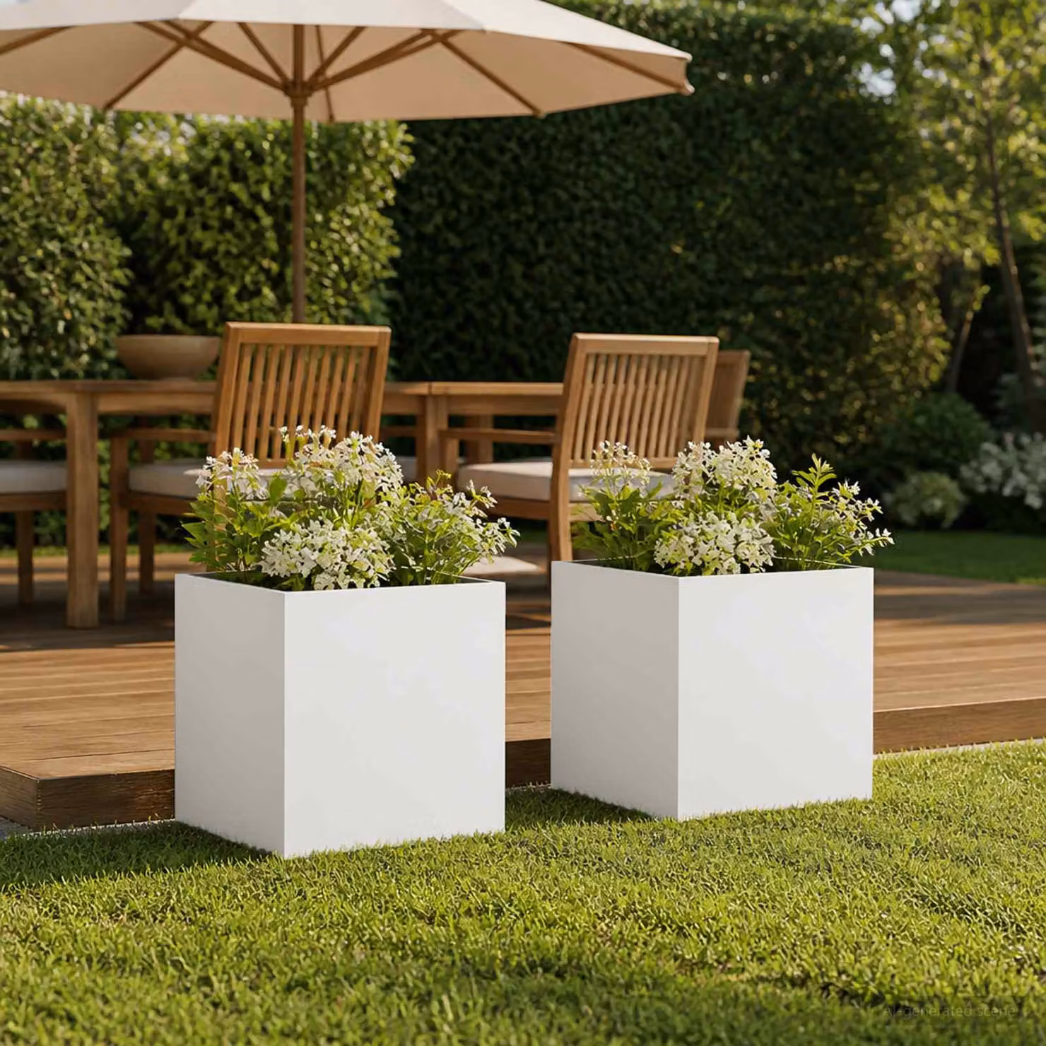 Set di 2 vasi da giardino vidaXL in metallo bianchi L/P/H: 45 x 45 x 45 cm