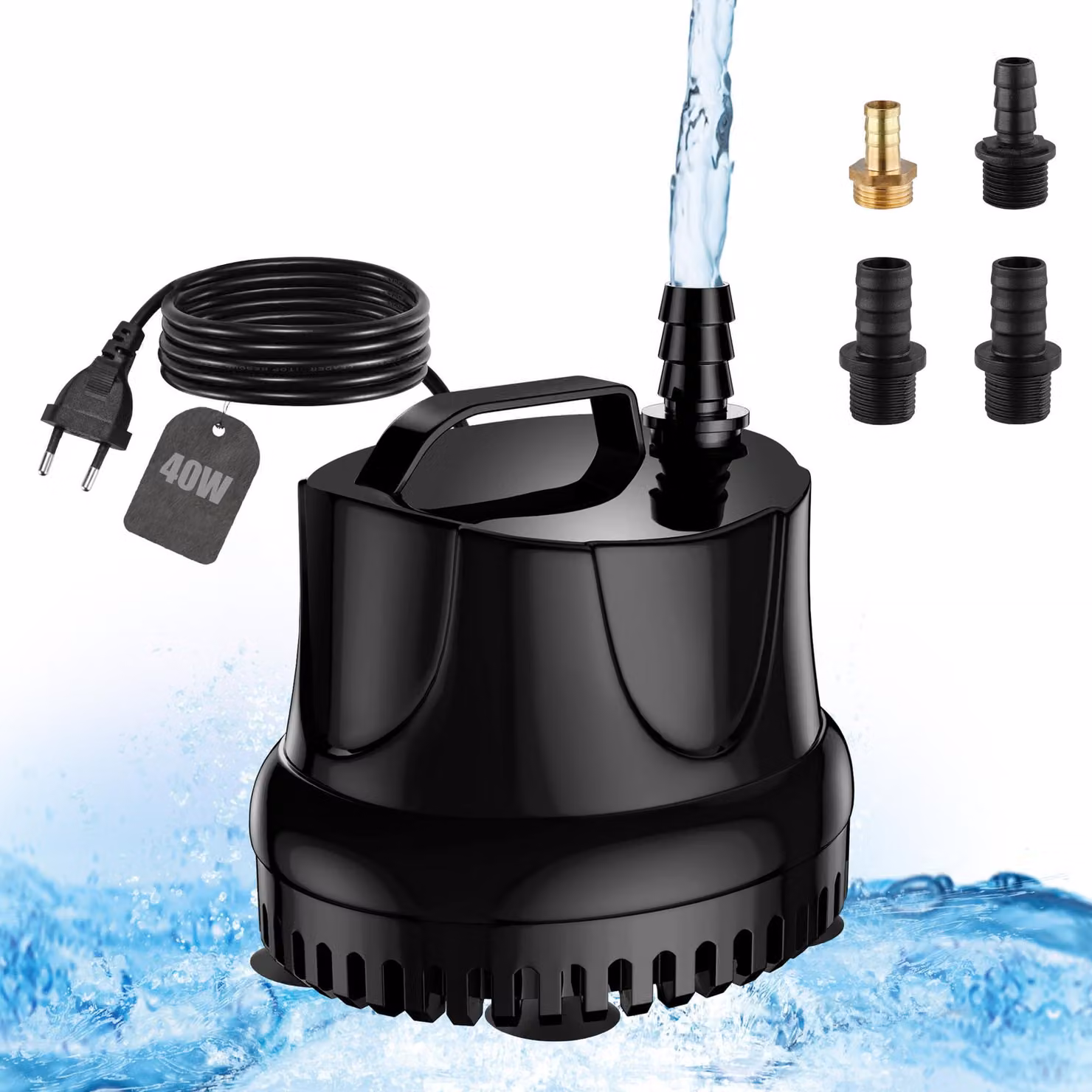 Pompa per acqua da 40 W - 3000 litri/ora, molto silenziosa, con 4 ugelli
