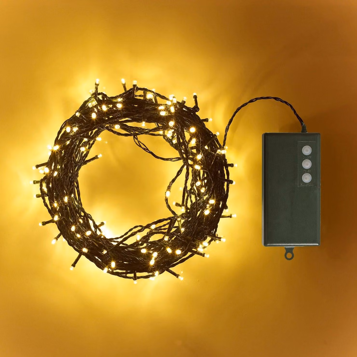 Catena luminosa a LED, 200 luci bianco caldo, 20 metri, alimentazione a batteria, con timer