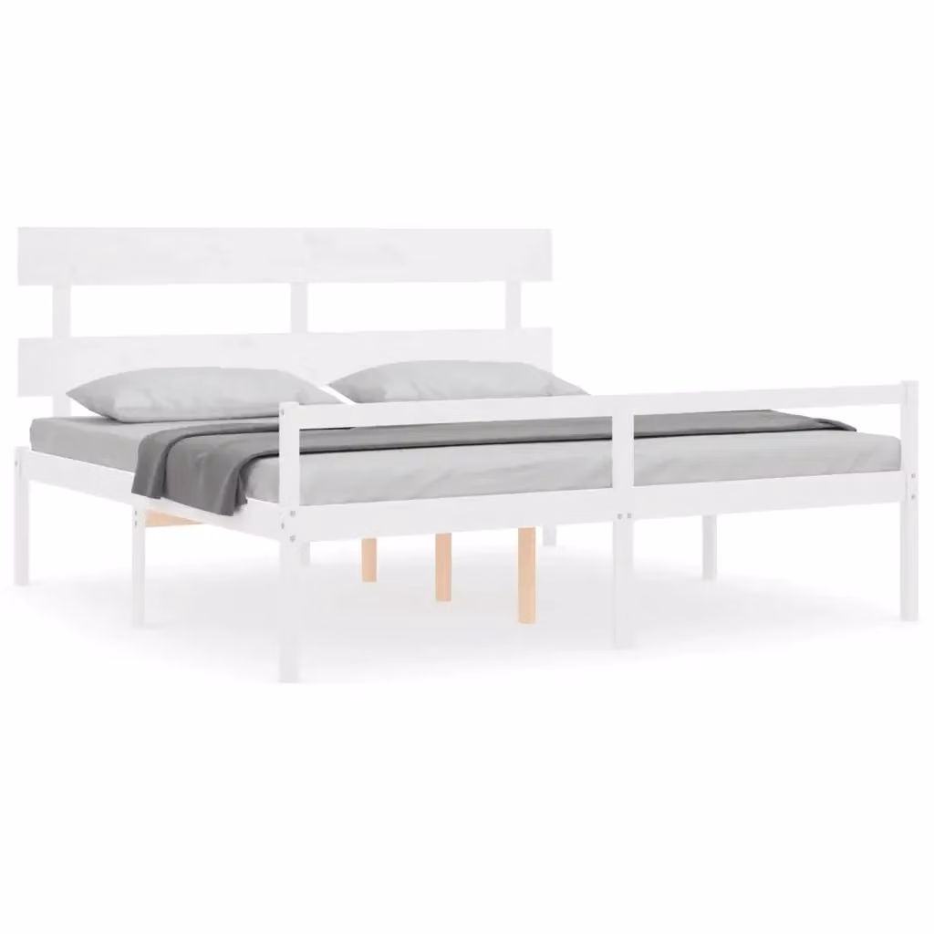 Letto per anziani vidaXL in legno massello di pino bianco con testiera stile rustico L/P/H: 180 x 200 x 102 cm – 2