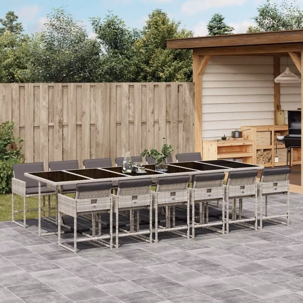 Maison Exclusive - Set da Pranzo da Giardino 13pz con Cuscini Grigio in Polyrattan