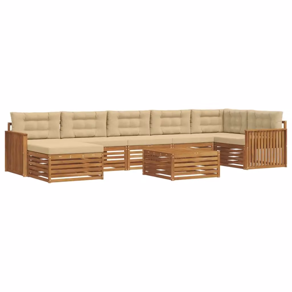 Set di divani da esterno vidaXL a forma di L in legno di acacia con tavolino e pouf, colore beige e marrone – 2