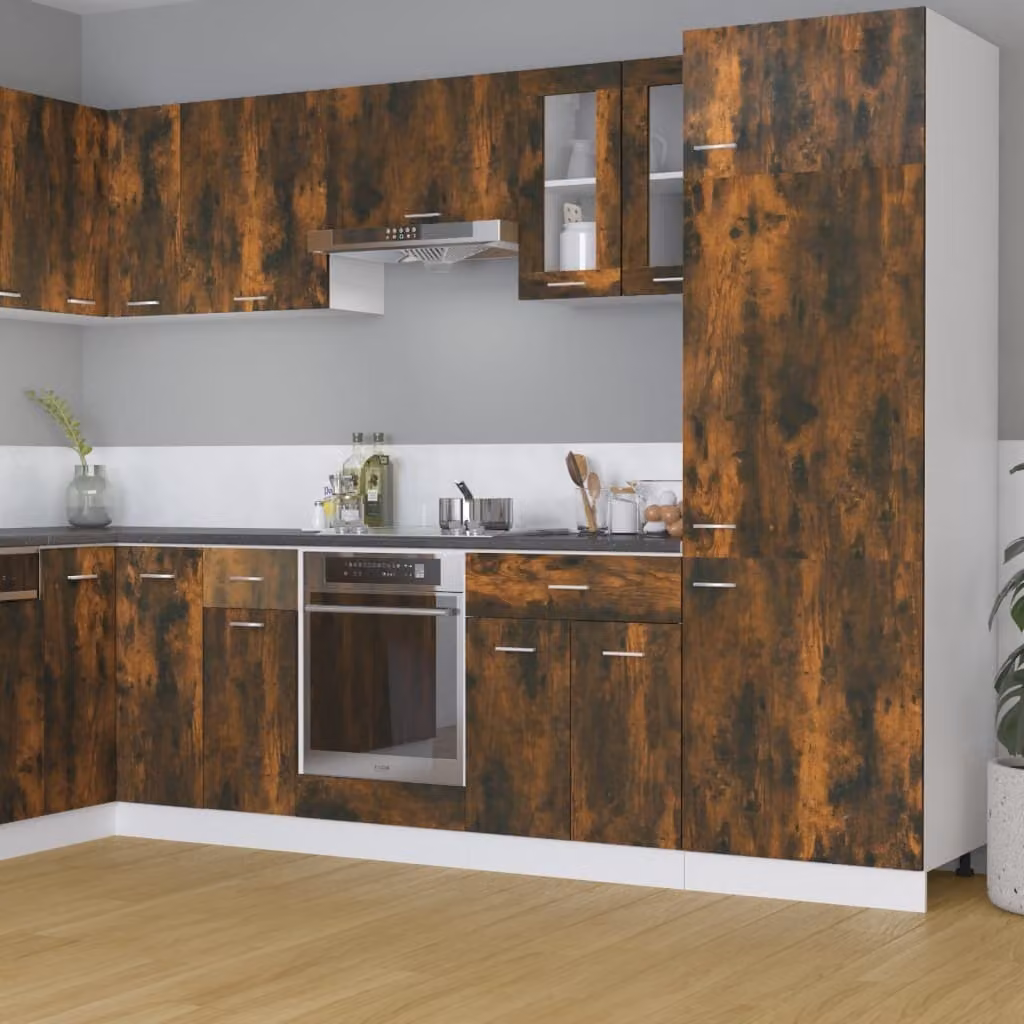 The Living Store parete attrezzata vetro rovere fumé 60x31x60 cm materiale legno