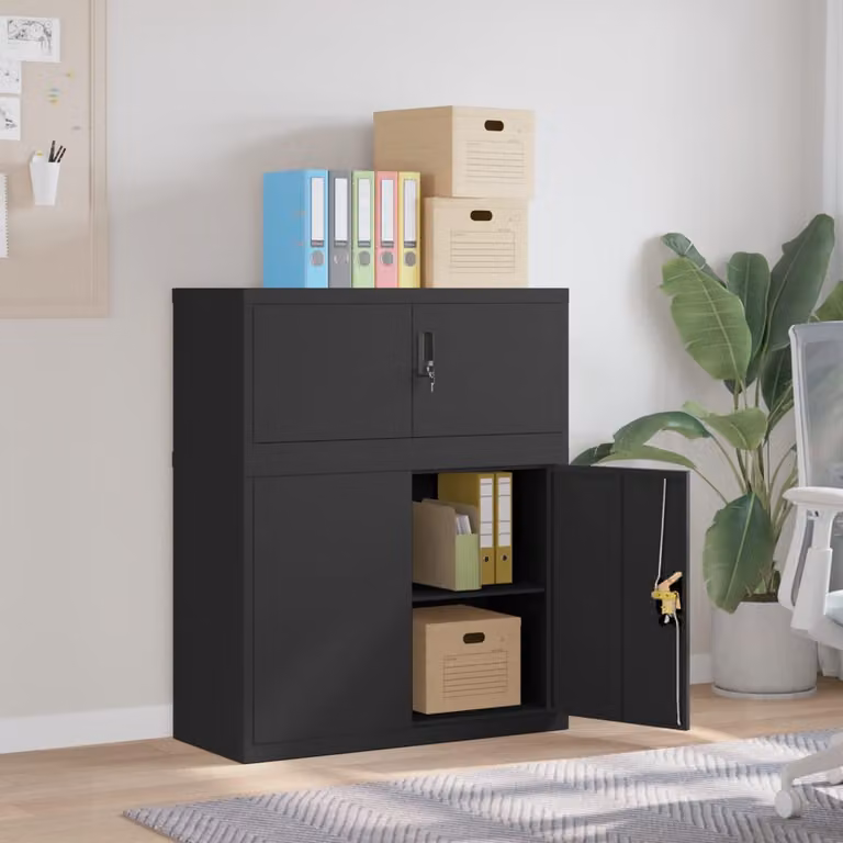 Armadio Classificatore vidaXL in Metallo Nero Opaco con Ripiani Regolabili e Serratura L/P/H: 90 x 40 x 110 cm