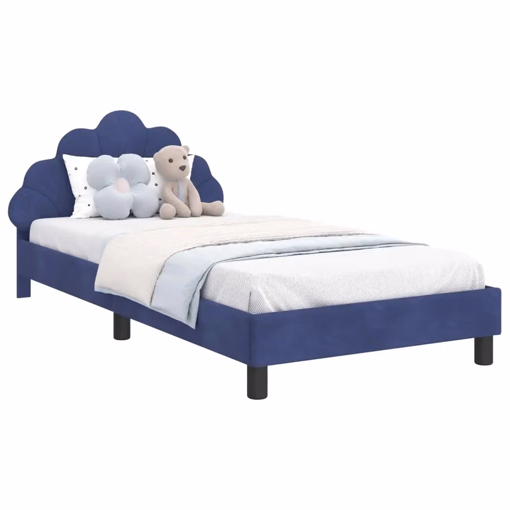 Struttura letto per bambini DESIGN IN in velluto blu con testata e giroletto, L/P/H: 200 x 80 x 90 cm – 2