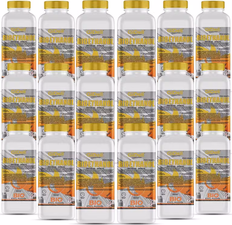 Bioetanolo inodore 96,6% 18L per caminetti universali senza fumo e senza fuliggine GiDeli