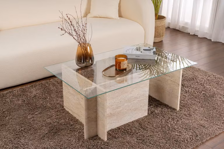 Skye Decor, Vetrino - Travertino, tavolini, travertino, vetro, 105 x 40 x 65 cm