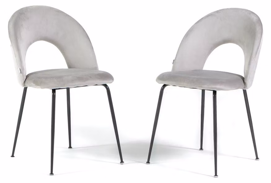 Set di 2 sedie da pranzo in velluto con schienale sagomato e gambe in metallo, design elegante e moderno per casa e ristorante MARGOT - grigio chiaro/grigio scuro