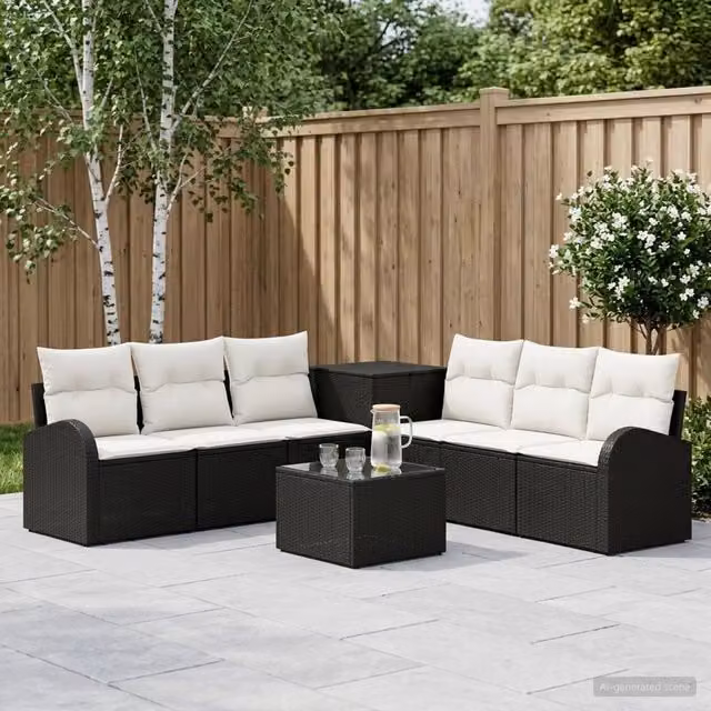 Set di divani 8 pz Nero e Bianco Crema 55 x 55 x 37 cm 3448099