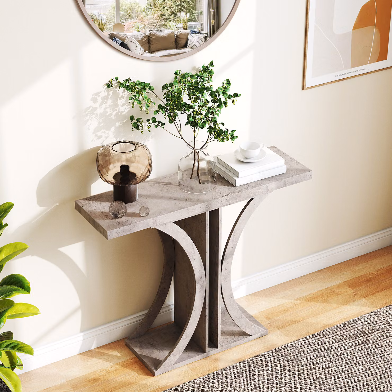 Costway Tavolo consolle industriale in legno e metallo per ingresso, soggiorno o corridoio, design geometrico rettangolare, Grigio, L: 100 cm