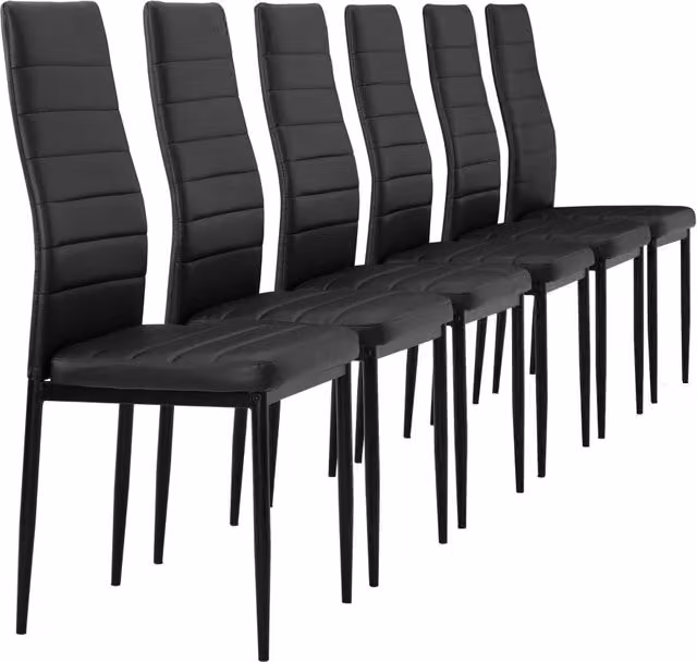 Set di 6 sedie da sala da pranzo moderne en.casa in similpelle nera con struttura in metallo