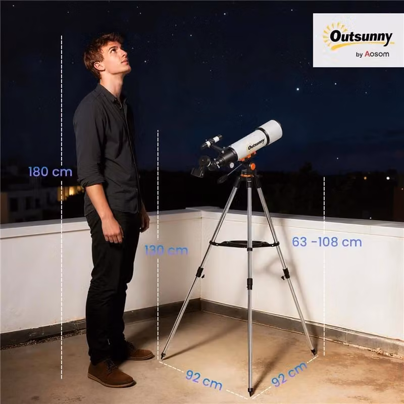 Telescopio Astronomico 80mm con Montatura AZ, 2 Lenti Oculari e Adattatore Smartphone, Bianco e Nero, H x L x P: 130 x 92 x 92 cm – 2
