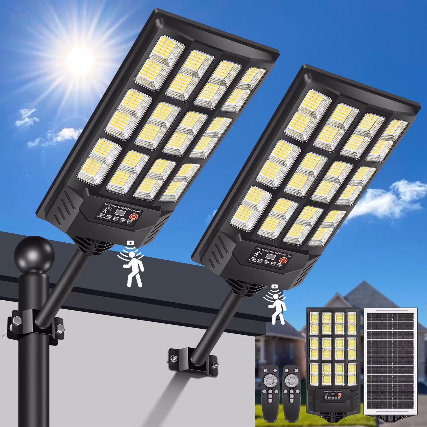 Lampade solari, confezione da 2, 10.000 lumen, 6000 K, con sensore di movimento