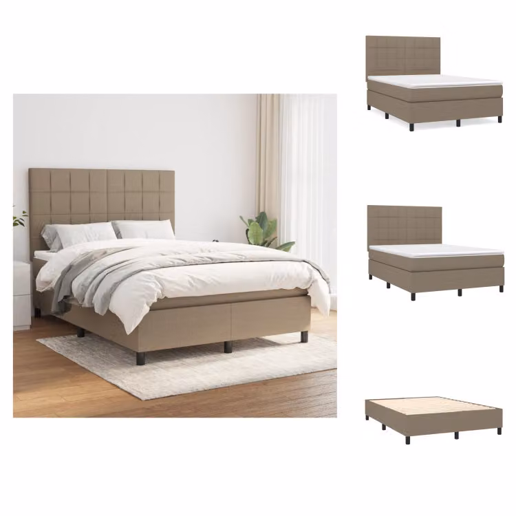 vidaXL Letto a molle con materasso in tessuto taupe 140x190 cm - Letti e strutture letto
