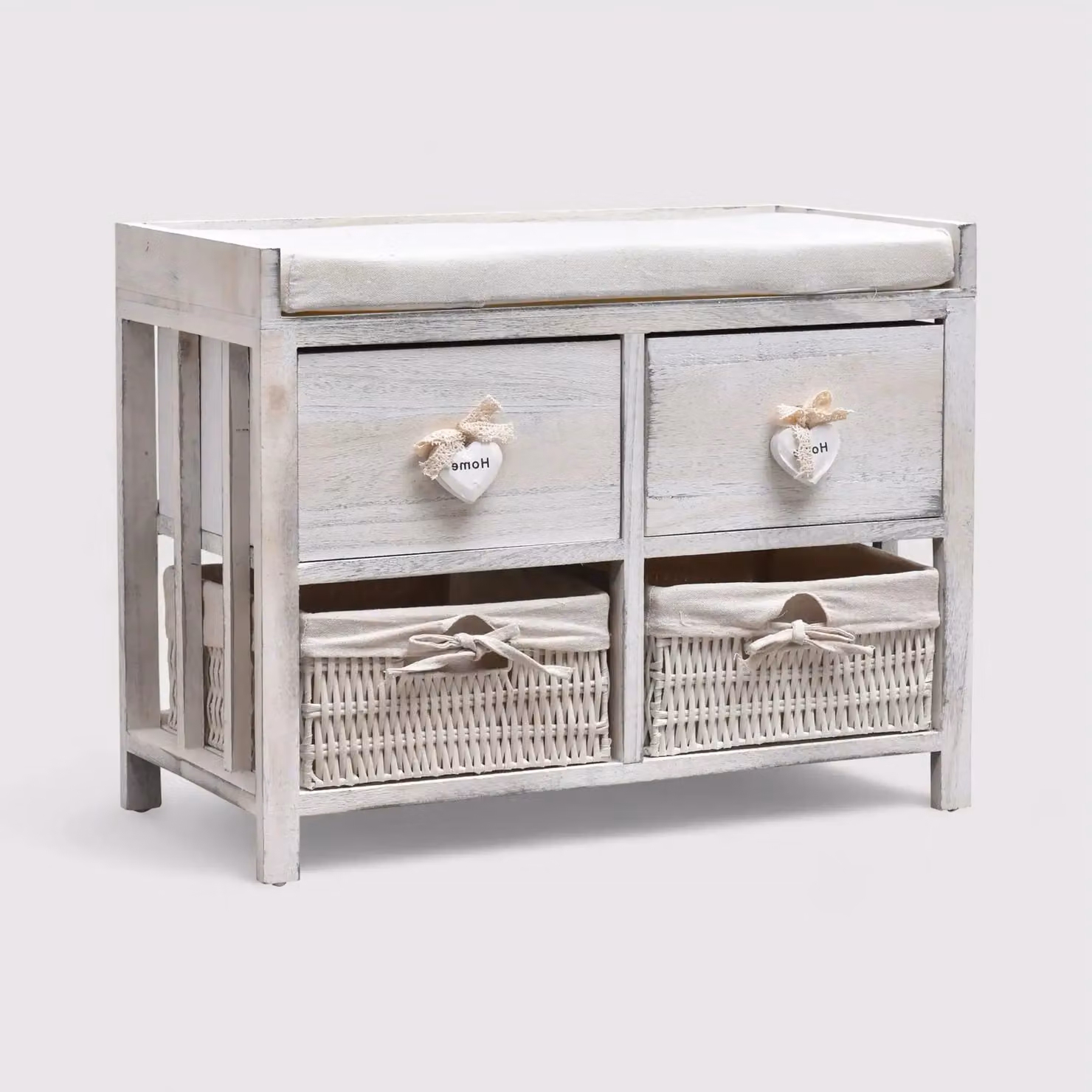 Altea - Panca contenitore shabby con 2 cassetti e 2 ceste