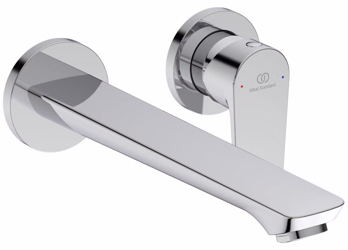 Miscelatore monocomando per lavabo, da montare a parete, cromato, con bocchetta di erogazione di 224 mm