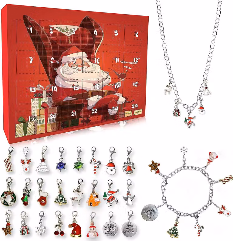 Calendario dell'Avvento 2025 per ragazze adolescenti e bambini: braccialetto con collana, gioielli, calendario natalizio