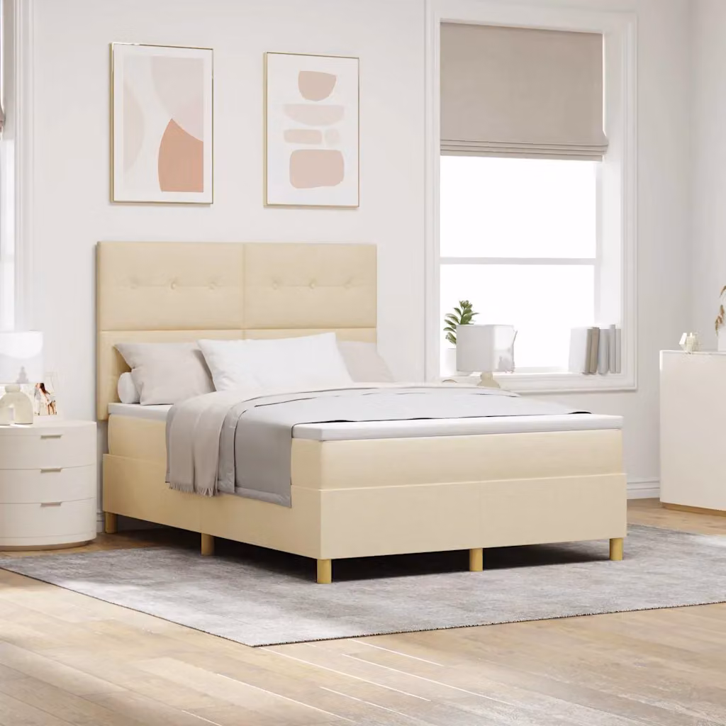 Letto a molla con illuminazione LED e materasso vidaXL, colore beige, L/P/H: 140 x 190 x 280 cm