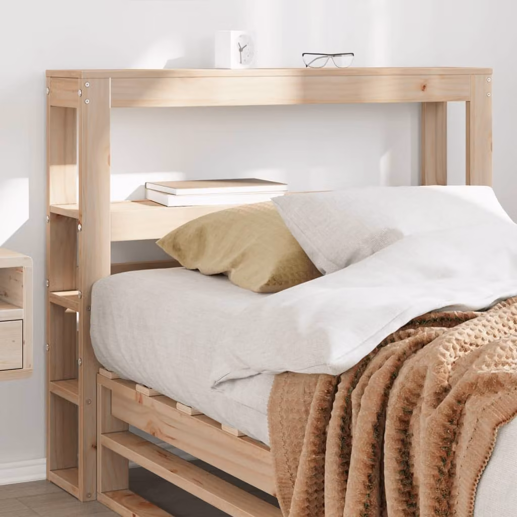 vidaXL Testiera con Ripiani Integrati in Legno Massello di Pino, Colore Marrone/Beige, per Letto 90x200 cm
