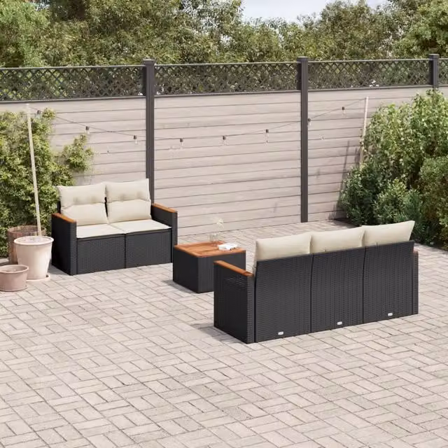 Set Divano da Giardino 6 pz con Cuscini-Sofa da Giardino-Divanetto da esterno Nero in Polyrattan 335165