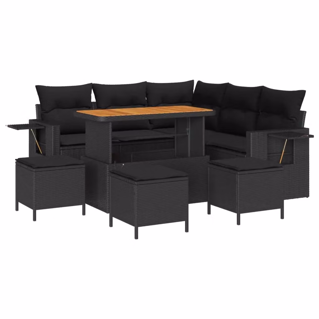 Set Divano da Giardino Moderno vidaXL in Polyrattan Nero con Cuscini e Tavolino da Esterno 9 Pezzi – 2