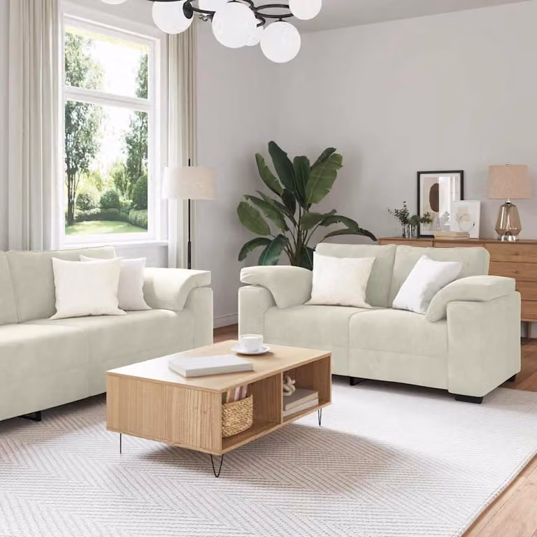 Set di divani 3 pezzi vidaXL in velluto beige con cuscini per soggiorno